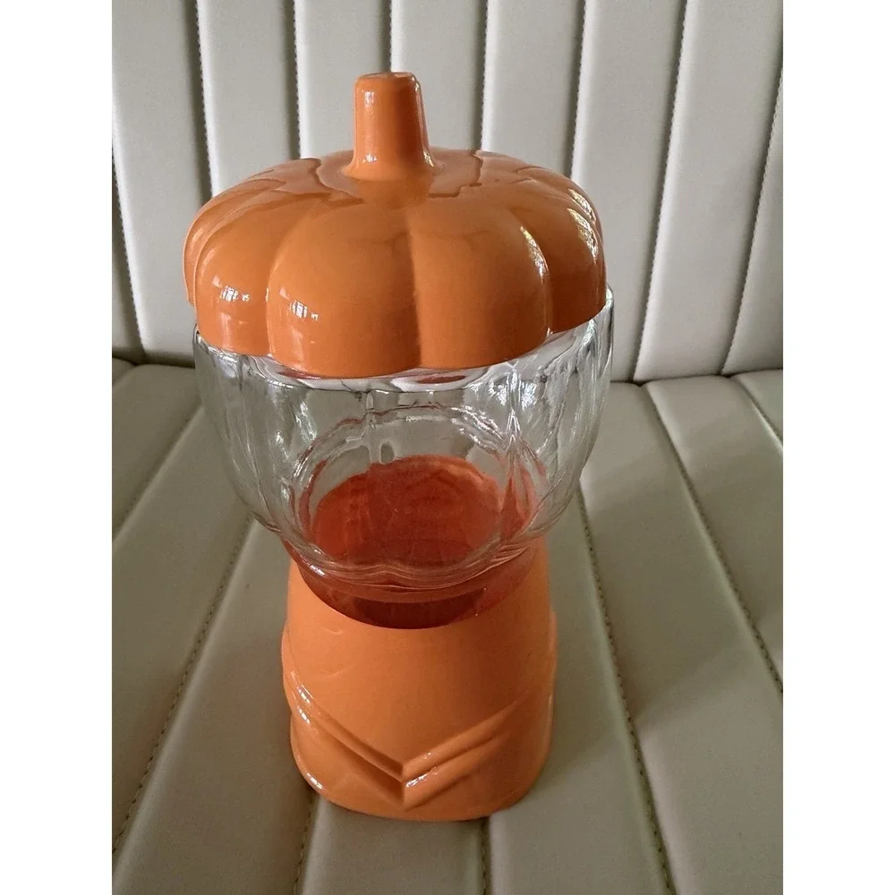 Pumpkin Gumball Machine, Glass Candy Jar, Fall Halloween Thanksgiving Food Safe